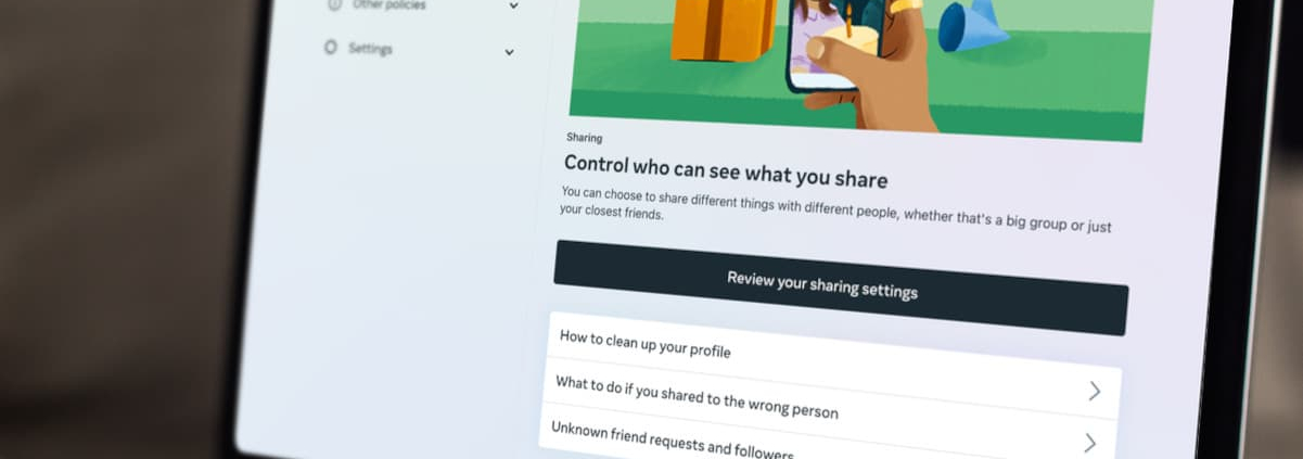 Vue du centre de confidentialité de Facebook