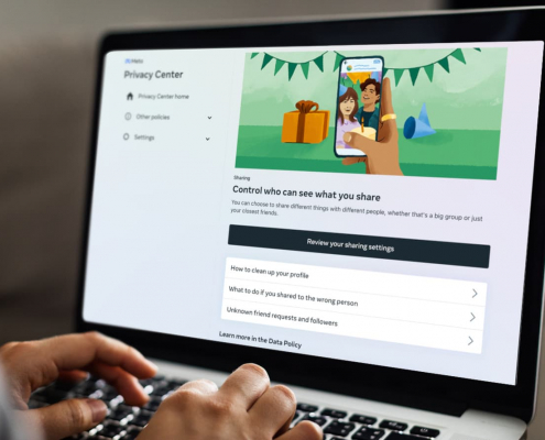Vue du centre de confidentialité de Facebook